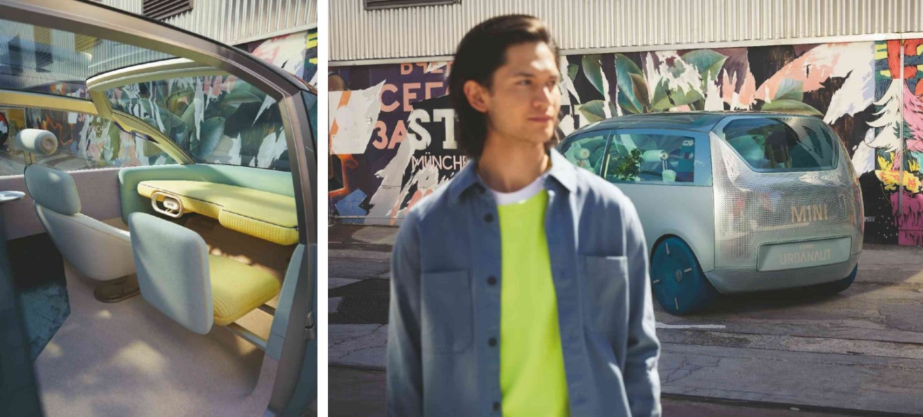 A large sliding door in the side of the car is the only entrance point